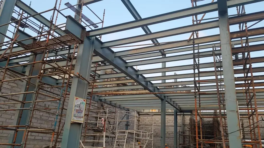 MS Fabrication — Steel frame structure with scaffolding