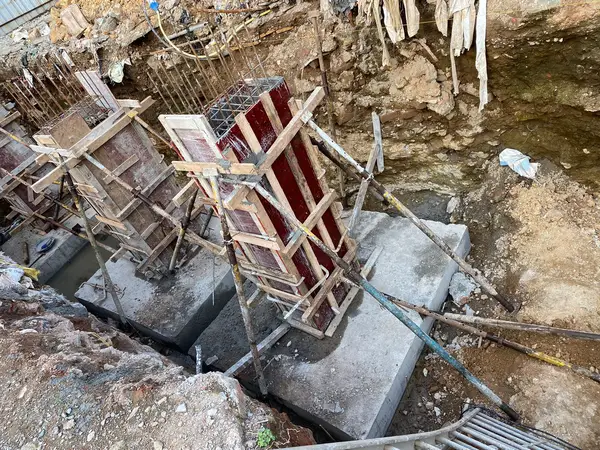 RCC Works — Column formwork on concrete footings