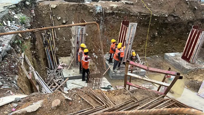RCC Works — Footing and column formwork with site team