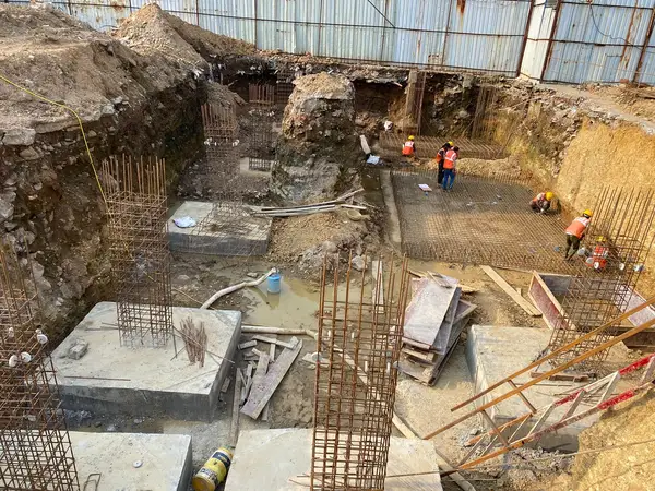 RCC Works — Foundation excavation with column reinforcement