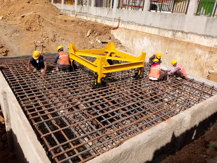 RCC foundation reinforcement at a construction site