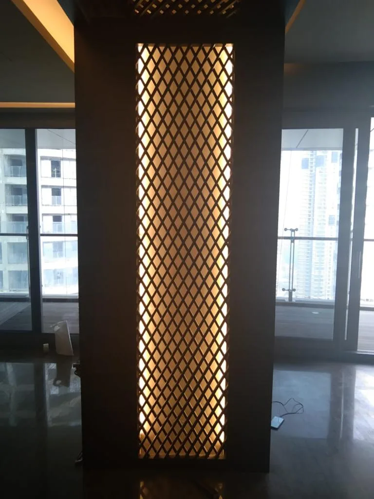 Residential Interiors — Backlit jaali column in an apartment