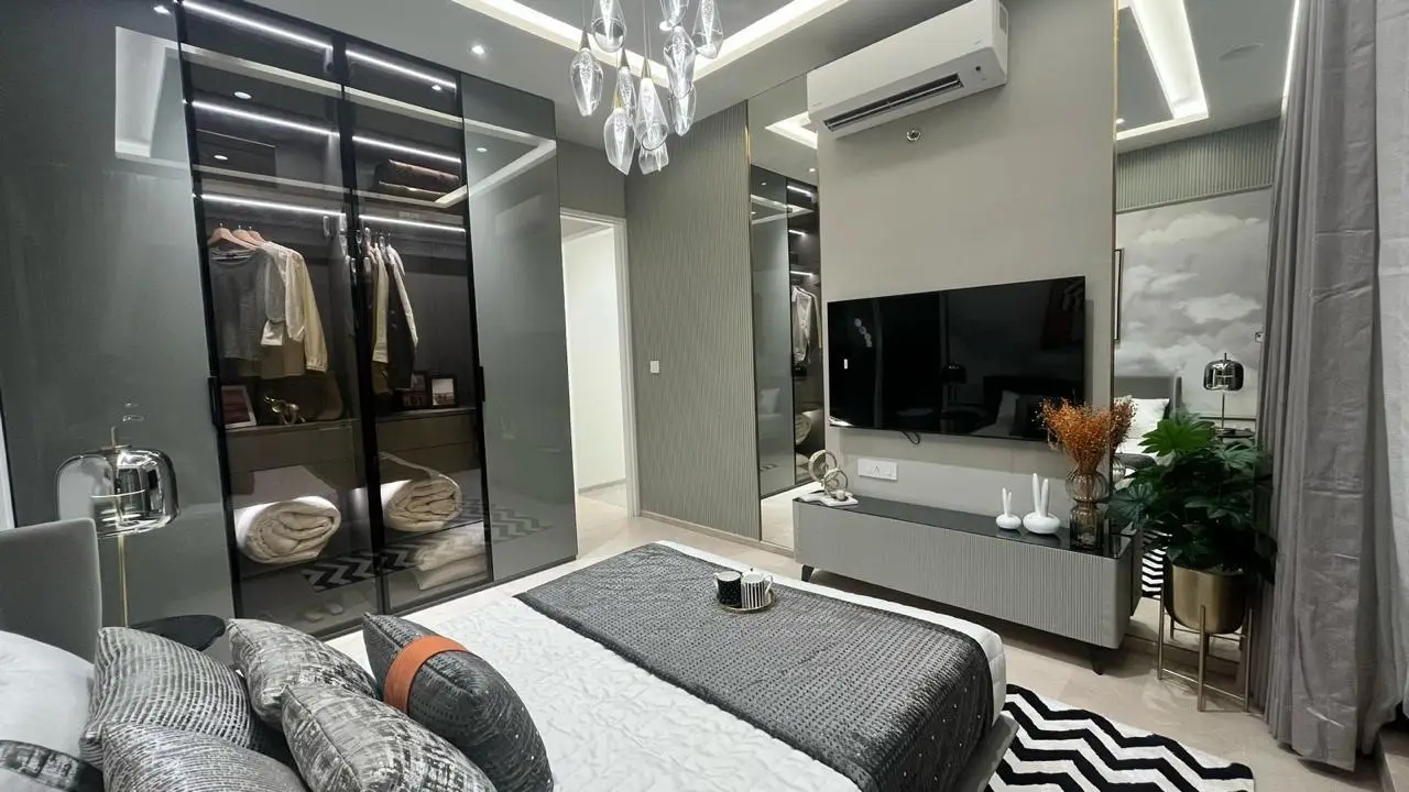 Show Flats — Master bedroom with glass-front wardrobe